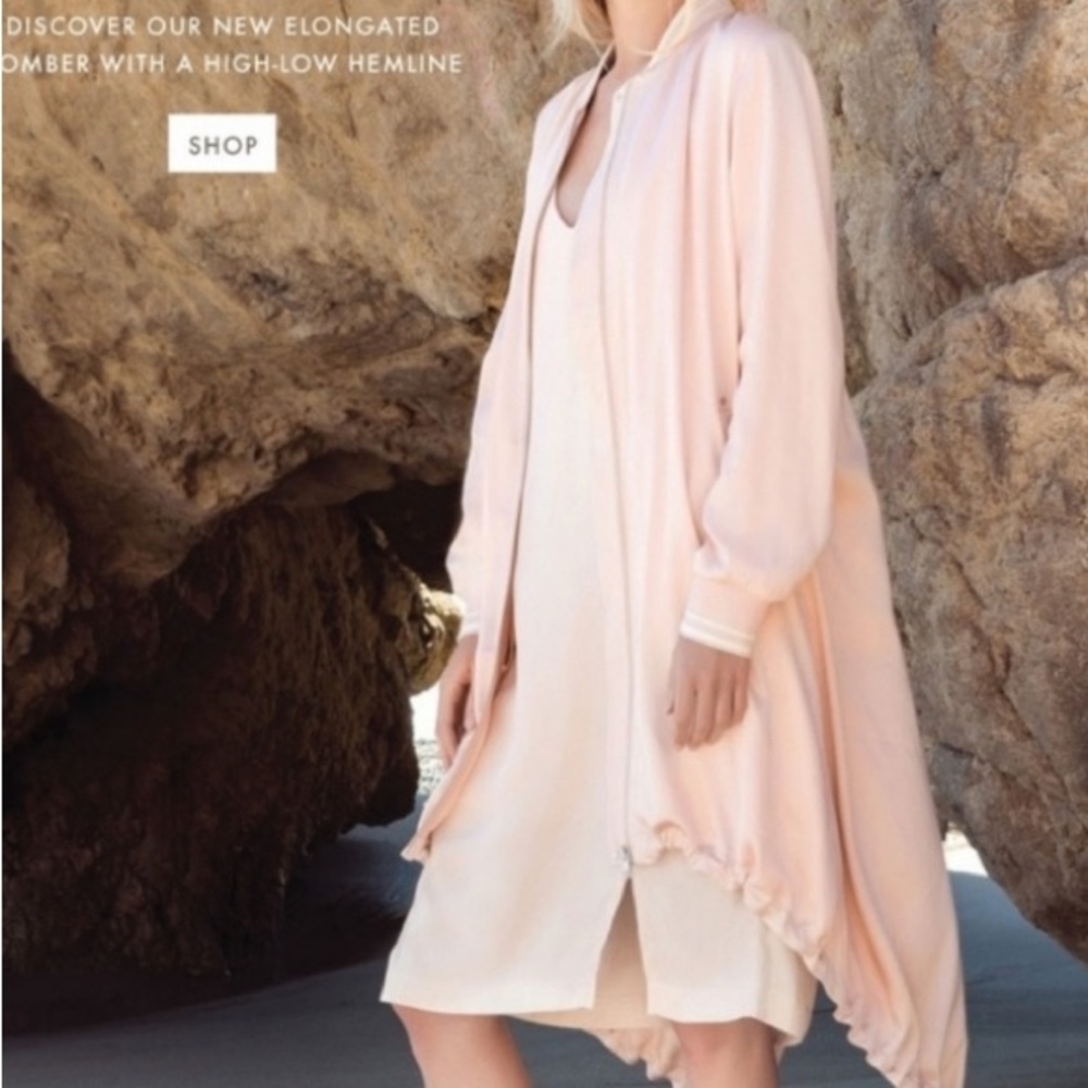 Soia & Kyo Bristol Modal Elongated Bomber Hi-Lo Full Zip Jacket in Pastel pink
